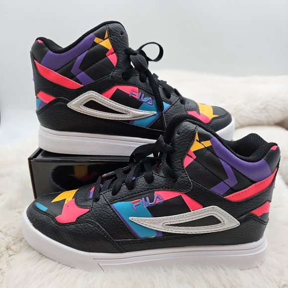 Fila Everge Men's Hightop Shoes Size‎ 4 Black Neon Multicolored Bright Colors - Picture 4 of 9